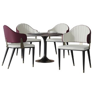 LeisureMod Verve 5-Piece Dining Set, 36 Inch Round Resin Table with 4 PU Leather Upholstered Chairs, Modern Dining Furniture for Kitchen or Apartment - 1 of 4