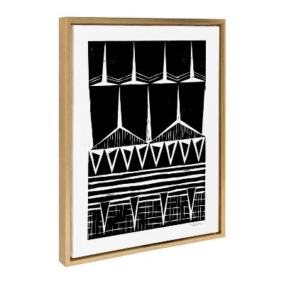 18" x 24" Black and White Abstract Canvas Print with Gold Frame