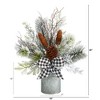 Nearly Natural 20-in Holiday Winter Greenery with Pinecones and Gingham Plaid Bow Table Artificial Christmas Arrangement - 2 of 4