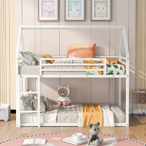 NicBex Twin Over Twin Bunk Bed with Built-in Ladder,Loft Bed with Fence for Bedroom,Black/White/Off-White/Gray - 1 of 4