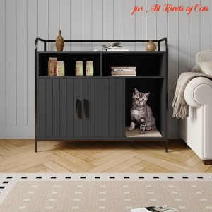 for All Kinds of Cats 37.5 " Modern Wooden Litter Box w/ Storage Rack, Multi-Functional Furniture-Style Litter Cabinet w/ Ventilation Hole/Side Entry - 1 of 4