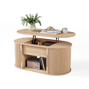 Mid-Century Lift-Top Coffee Table with Fluted Details & Hidden Storage, Sliding Tambour Door - 1 of 4