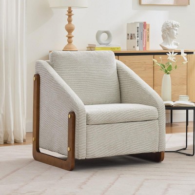 Modern Chenille Fabric Upholstered Side Chairs,Accent Lounge Chair With Wood Frame,Wooden Lounge Armrests Chair-Coolbibila