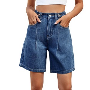BLUEMING Womens Baggy Jean Shorts Button High Waist Stretchy Loose Trendy Casual Denim Shorts with Pockets - 1 of 4