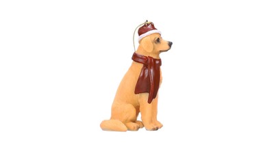 Festive Golden Retriever Resin Holiday Ornament with Santa Hat