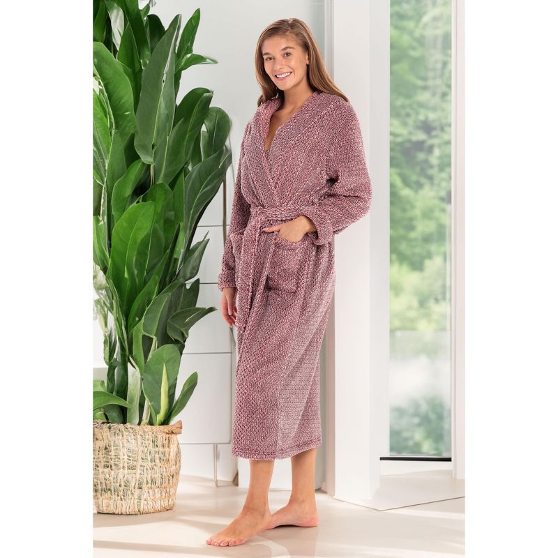 Women's Fuzzy Plush Fleece Bathrobe with Hood, Soft Warm Hooded Lounge Robe, 4 of 8