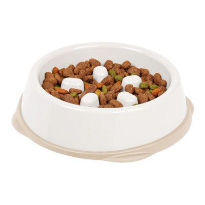 White and Beige Plastic Slow Feeding Pet Bowl