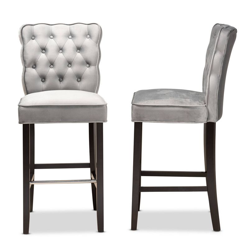 2pc Daphne Velvet Fabric Upholstered and Wood Counter Height Barstool Set - Baxton Studio, 4 of 10