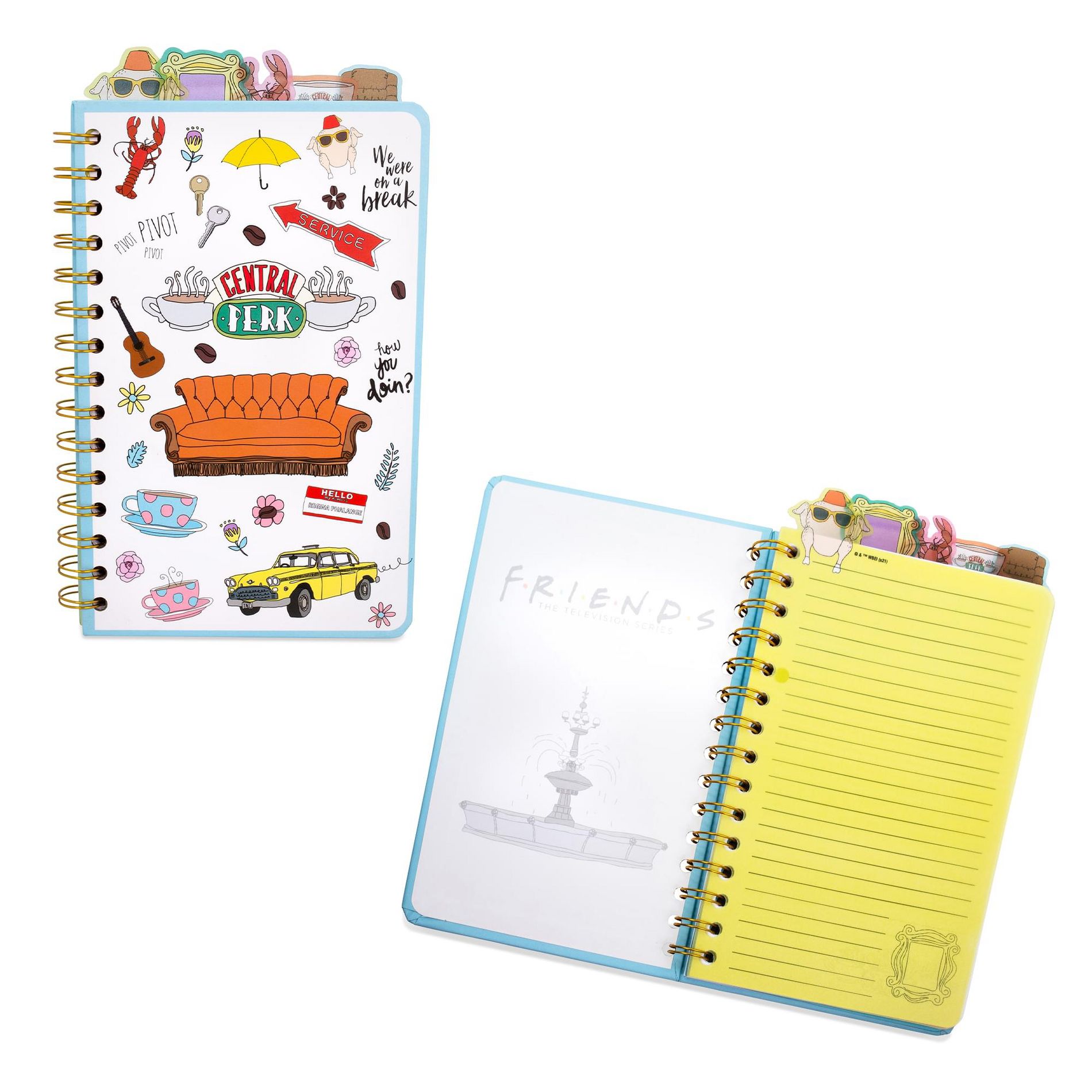 Silver Buffalo Friends Doodle Icons Collage 5-Tab Spiral Notebook Journal