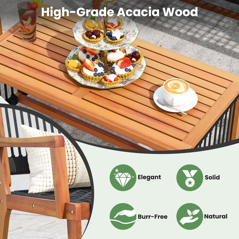 Tangkula 4 Pieces Conversation Set Acacia Wood Loveseat Chair & Table for Patio, 3 of 6