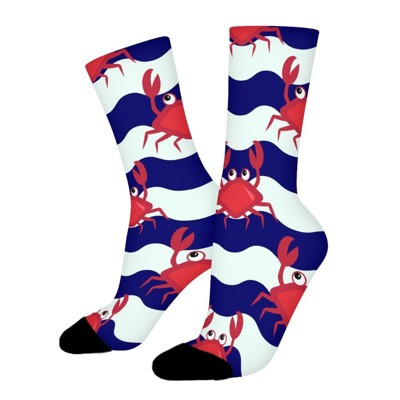 Blue Stripes Red Lobster Women Printed Crew Socks Funny Funky Socks Soft Polyester Novelty Gifts for Artists Men