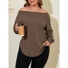 Imily Bela Women's Plus Size Off-Shoulder Long Sleeve Casual T-Shirt with Curved Hem - 3 of 4