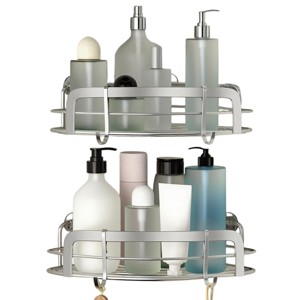 Aoibox 2 Pack Corner Shower Caddy, Wall Mounted Bathroom Shelf with 4 Removable Hooks, No Drilling Stainless Steel Storage for Shampoo, Body Wash,etc. - 1 of 4