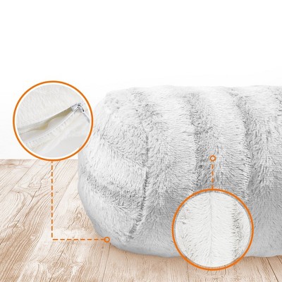 White Faux Fur Decorative Bolster Pillow Set of 2