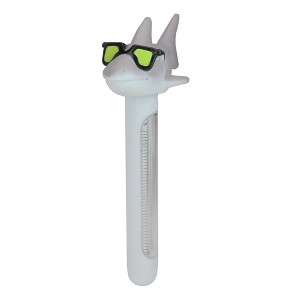 Swimline Shark Wearing Sunglasses Floating Swimming Pool Thermometer with Cord 8" - Gray/White - 1 of 2
