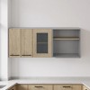 HomeRoots 24" Gray and Natural Wood Wall Mounted Kitchen Cabinet With Three Doors - 2 of 4