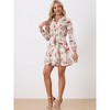 Allegra K Women's Floral Print Button Front Puff Sleeve Tie Waist Shirt Dress - 2 of 4