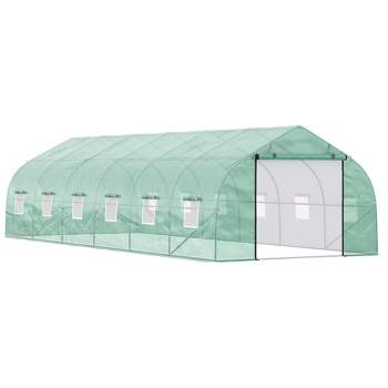 Outsunny 26' x 10' x 7' Walk-In Greenhouse Tunnel, Large Gardening Hot House with 12 Windows, 2 Net Protected Zipper Screen Doors for Backyard, Green