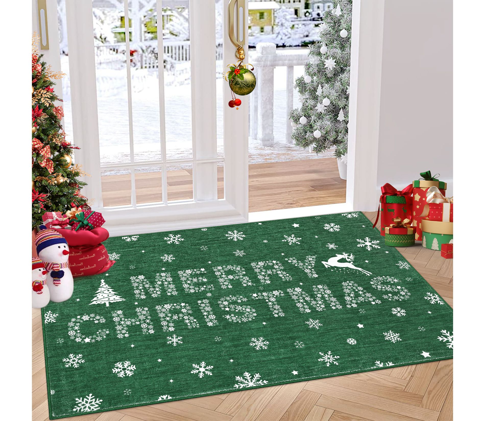 Garvee Christmas Snowflake Area Rug Washable Non Slip for Entryway Merry Christmas Mats for Front Door Mat Carpet for Living Room Laundry Indoor
