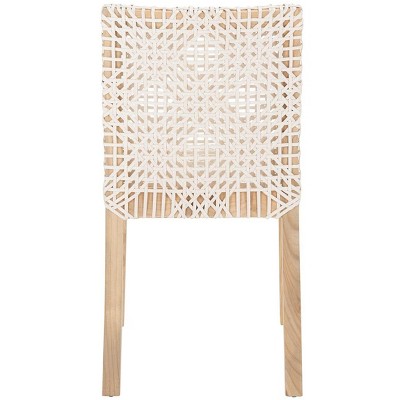 Tyria White Leather and Teak Dining Chair Set