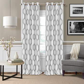 Renzo Ikat Geometric Linen Room Darkening Single Window Curtain Panel - Elrene Home Fashions