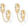14K Gold Chain Earrings for Women | Double Piercing Dangle Chain Huggie Hoop Earrings | Cubic Zirconia Pearl Stud Ear Cuff Earrings for Women - 4 of 4