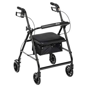 Drive Medical Walker Rollator with 6" Wheels, Fold Up Removable Back Support and Padded Seat, Black