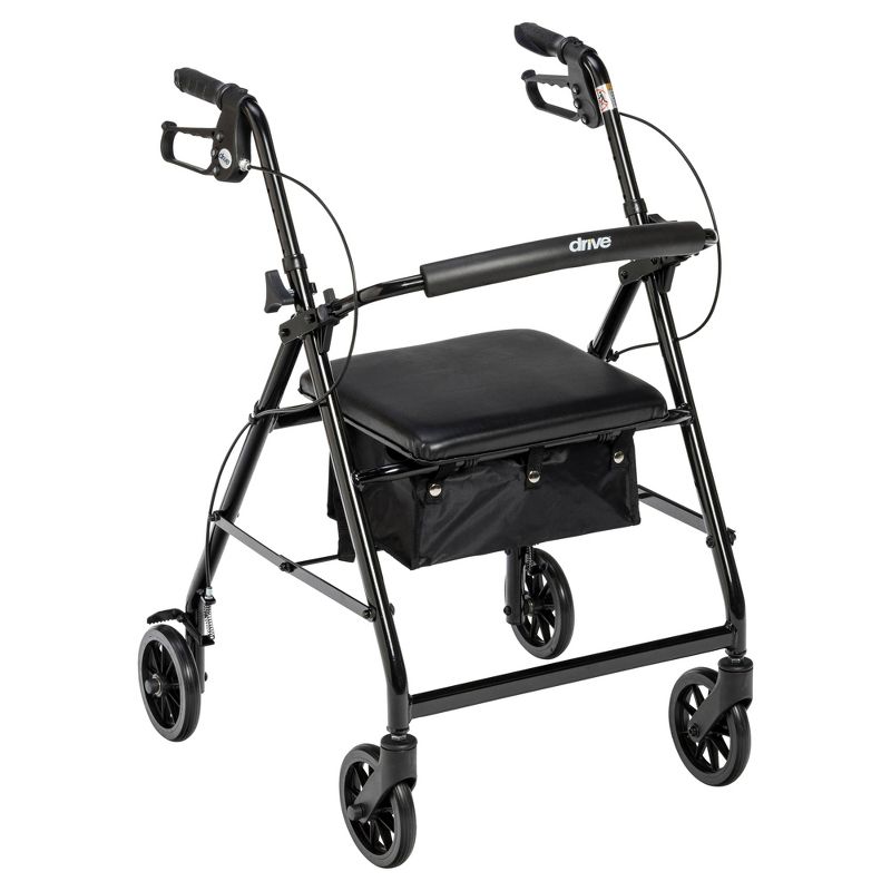 Drive Medical Walker Rollator with 6" Wheels, Fold Up Removable Back Support and Padded Seat, Black, 1 of 12