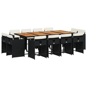 vidaXL 9 Piece Patio Dining Set with Cushions Poly Rattan - Gray Wood 8 Chairs - 1 of 4