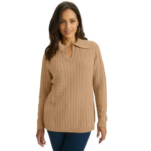 Jessica London Women's Plus Size Pullover Cable Polo - 1 of 4