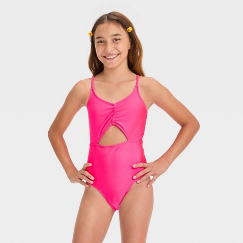 Girls free Spirit Solid One Piece Swimsuit Art Class Pink M Plus Target