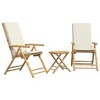 vidaXL 3 Piece Folding Bistro Set with Cream White Cushions Bamboo - 2 of 4