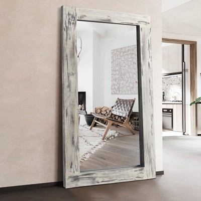 Cassie 71 In. X 31 In. Oversized Rectangle Wood Framed Distressed Leaning  Floor Mirror - The Pop Home , Weathered White