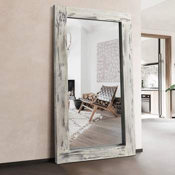 Cassie 71 In. X 31 In. Oversized Rectangle Wood Framed Distressed Leaning Floor Mirror - The Pop Home
