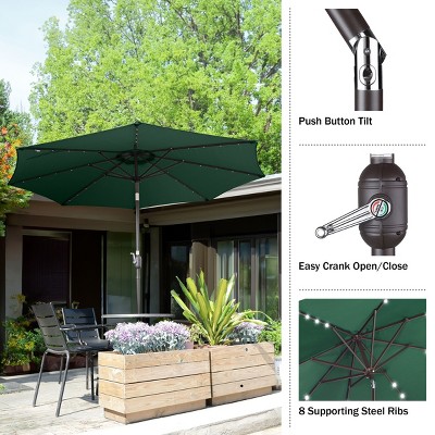 Green 9-Foot Patio Umbrella with Solar LED Lights