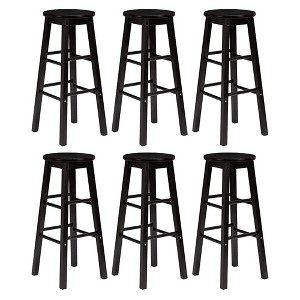 PJ Wood Classic Round-Seat 24" Tall Kitchen Counter Stools for Homes, Dining Spaces, and Bars with Backless Seats, Square Legs, Black (6 Pack) - 1 of 4