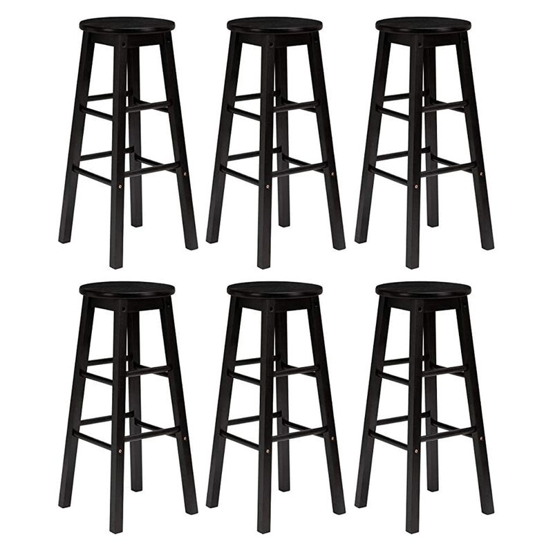 PJ Wood Classic Round-Seat 24" Tall Kitchen Counter Stools for Homes, Dining Spaces, and Bars with Backless Seats, Square Legs, Black (6 Pack), 1 of 7