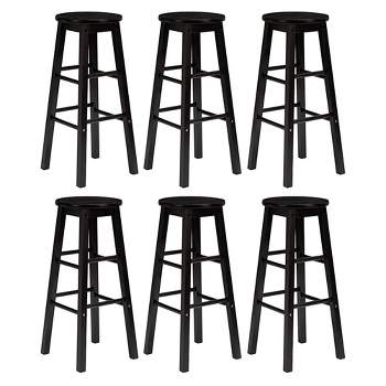 PJ Wood Classic Round-Seat 24" Tall Kitchen Counter Stools for Homes, Dining Spaces, and Bars with Backless Seats, Square Legs, Black (6 Pack)