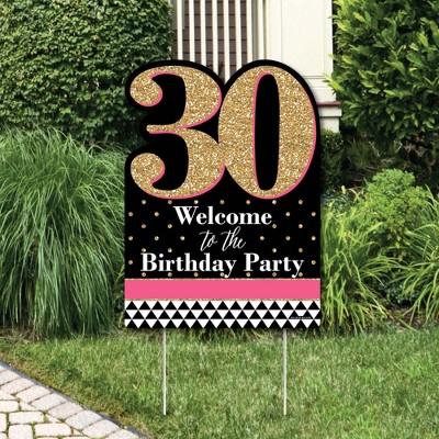 Big Dot of Happiness Chic 30th Birthday - Pink, Black and Gold - Party Decorations - Birthday Party Welcome Yard Sign