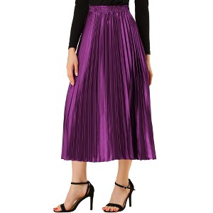 INSPIRE CHIC Women's Party Elastic Waist Metallic Shiny Accordion Pleated Midi Skirt - 1 of 4
