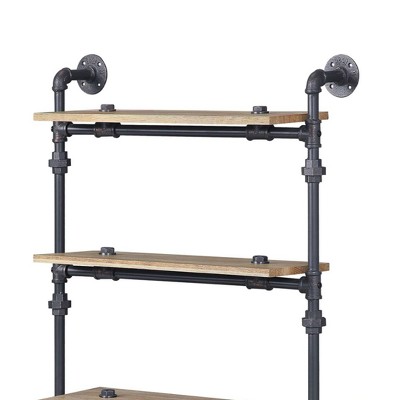 59" Industrial Oak and Black Wall-Mounted Bookshelf