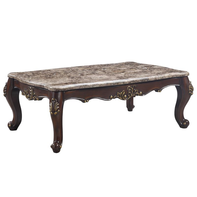 56&#34; Ragnar Coffee Table Marble Top and Cherry Finish - Acme Furniture, 5 of 6