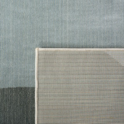 Ivory and Blue Abstract Square Synthetic Area Rug