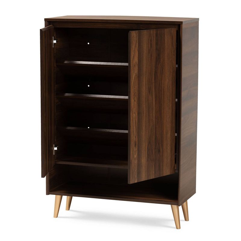 Landen Mid - Century Modern 2 Doors Shoe Storage Cabinet Walnut/Brown/Gold - Baxton Studio, 3 of 11