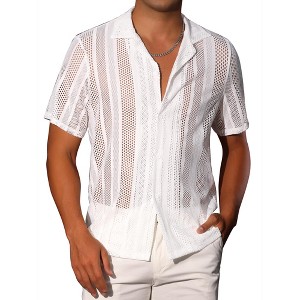 INSPIRE CHIC Men's Camp Collar Short Sleeve Button Down Party Mesh See Through Shirts - 1 of 4