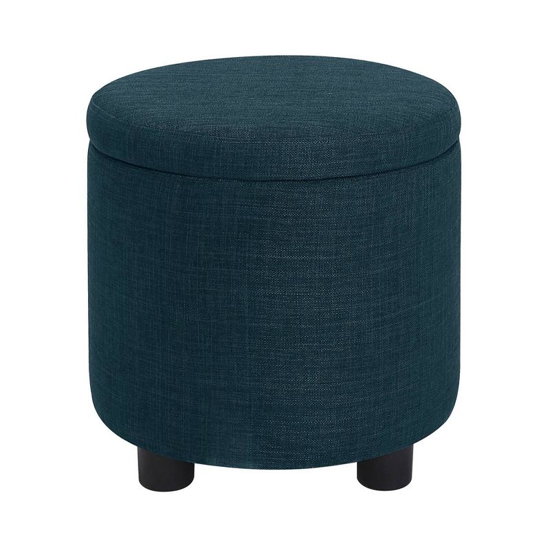 Breighton Home Designs4Comfort Round Accent Storage Ottoman with Reversible Tray Lid Dark Blue Fabric, 1 of 7