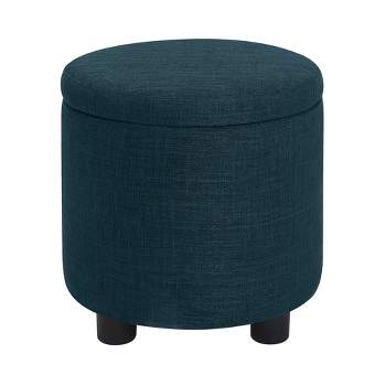 Breighton Home Designs4Comfort Round Accent Storage Ottoman with Reversible Tray Lid Dark Blue Fabric