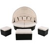 Patio Poolside Rattan Upholstered Daybed with Retractable Canopy,8 Piece Outdoor Garden Round Wicker Sectional Sofa,Porch Sofa Daybed-Coolbibila - 3 of 4
