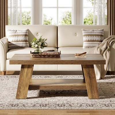 Hommoo Farmhouse 2-tier Coffee Table with Storage Rustic Brown