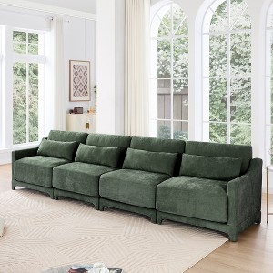 ModernLuxe Chenille Fabric Sofa with Ottoman & Lumbar Pillows, Ergonomic Sofa Couch for Living Room/Bedroom, Beige/Sky Blue/Green (2-4 Seats) - 1 of 4